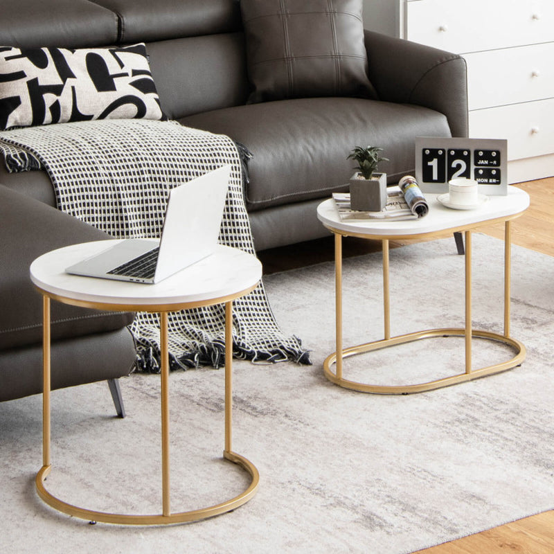 Modern Marble Look Stacking 2pc Coffee Table Set