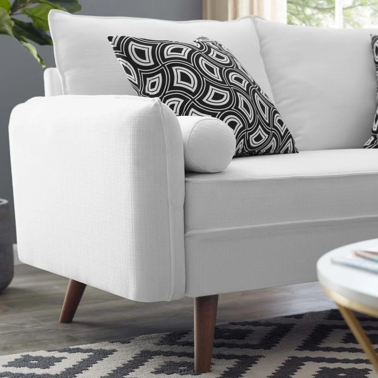 Revive Modern Fabric Upholstered Loveseat in Walnut/White