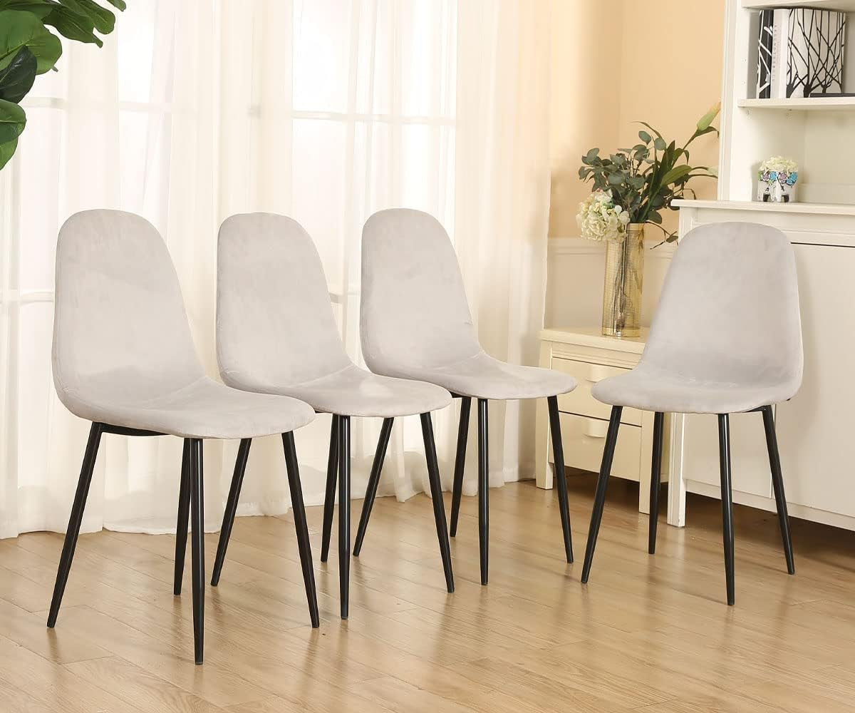 Velvet Dining Chairs Set of 4, (4 Light Grey Chairs)