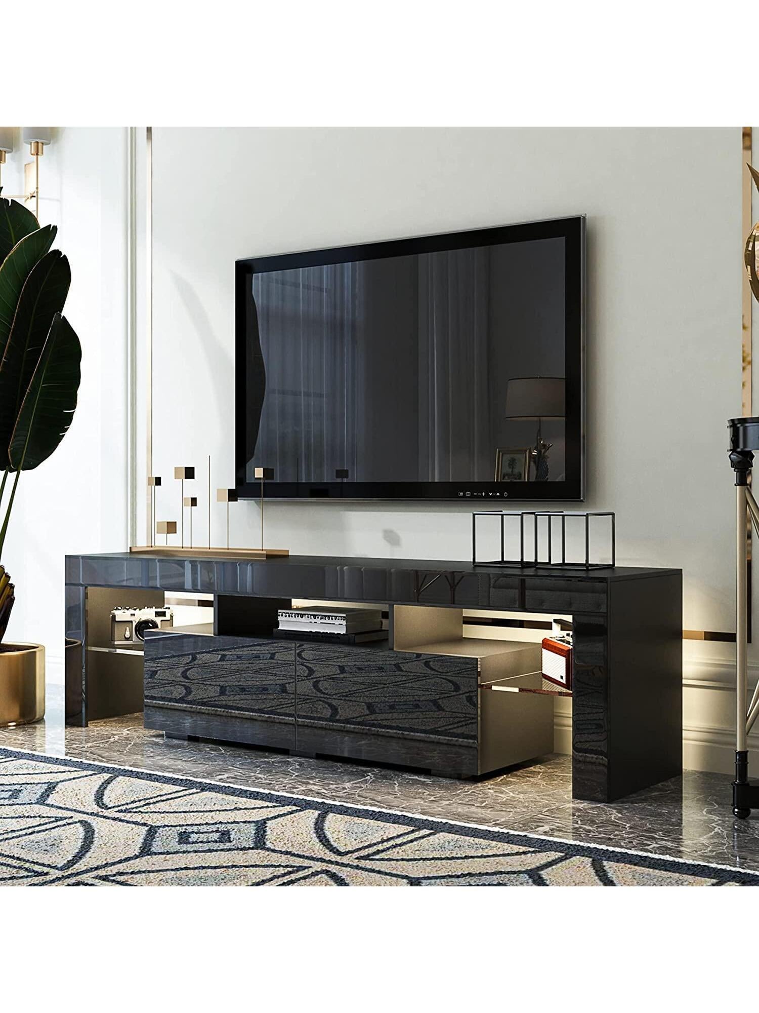 63 Inch TV Stand, Led  Glossy Entertainment Center, for 60/65/70 Inch 