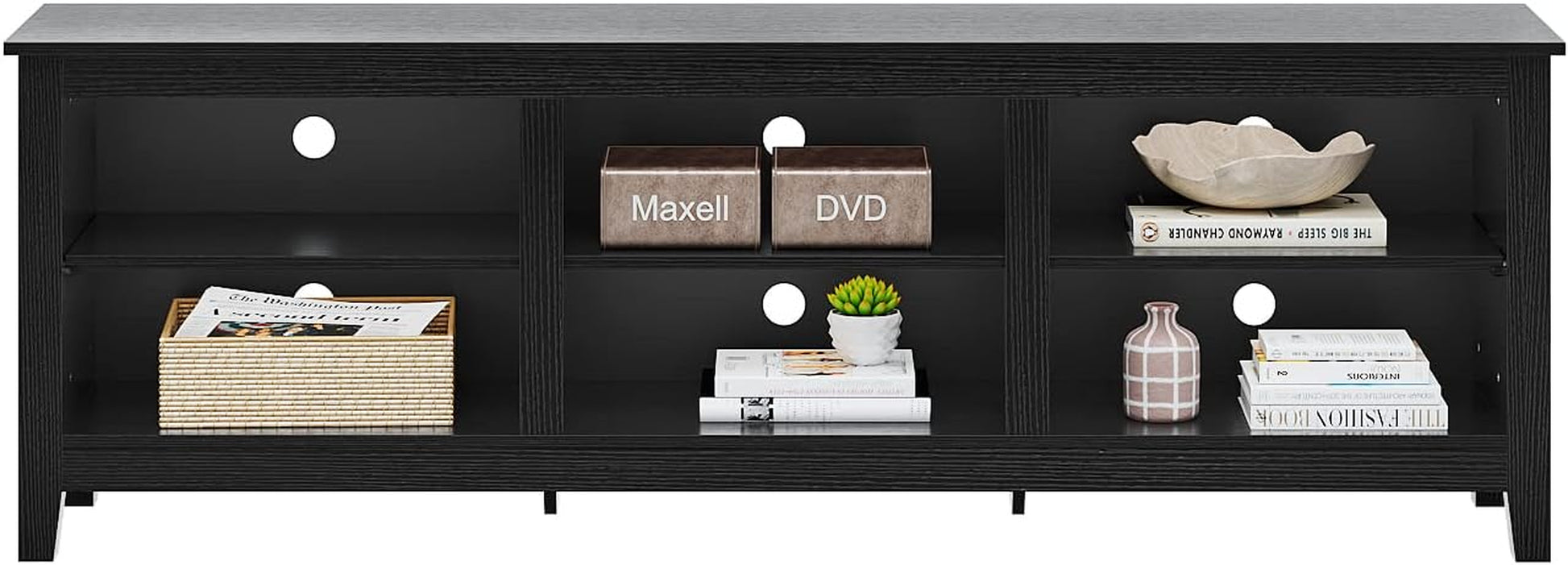 TV Stand, 6 Open Media Storage for Tvs up to 80 Inches, (70 Inches Black)