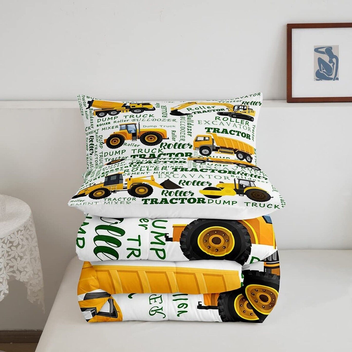 Yellow Truck down Comforter Twin Cartoon Construction Bedding Set