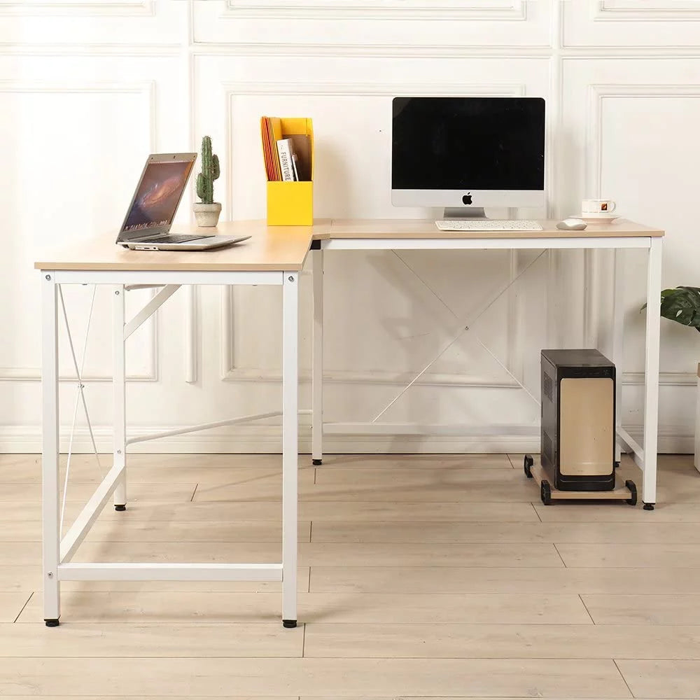 59 in L-Shaped Desk Large Computer Desk, Office Desk, White Oak