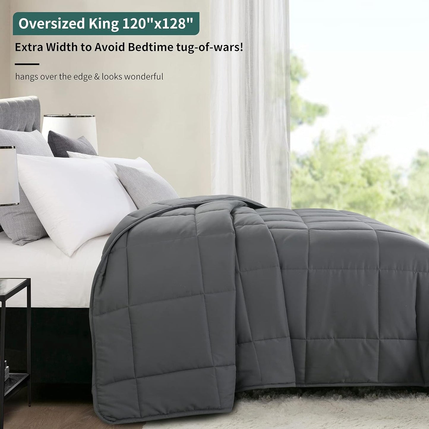 Oversized King Comforter 120X128 Lightweight, Grey Quilted Duvet Insert with 8 Corner Tabs Microfiber Comforter (Grey, Oversized King plus 120"X128")