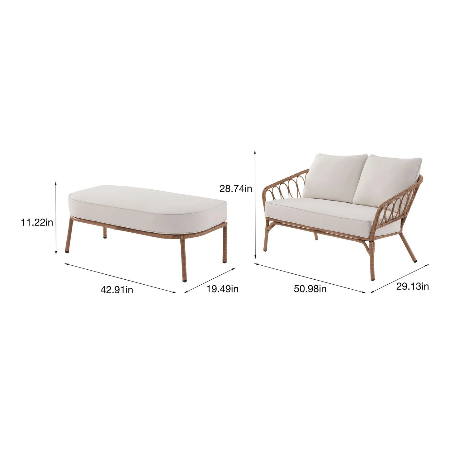 Willow Sage All-Weather Wicker Outdoor Loveseat and Ottoman Set, Beige