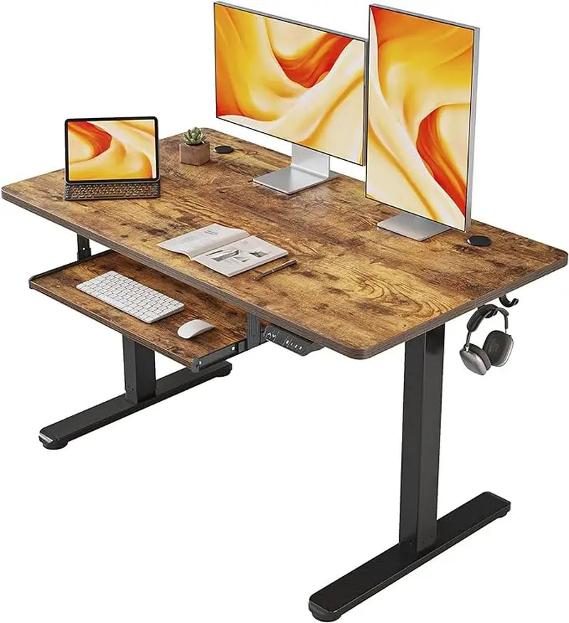 Standing Desk with Keyboard Tray, 48 × 24 Inches Electric Height Adjustable Desk, Sit Stand up Desk