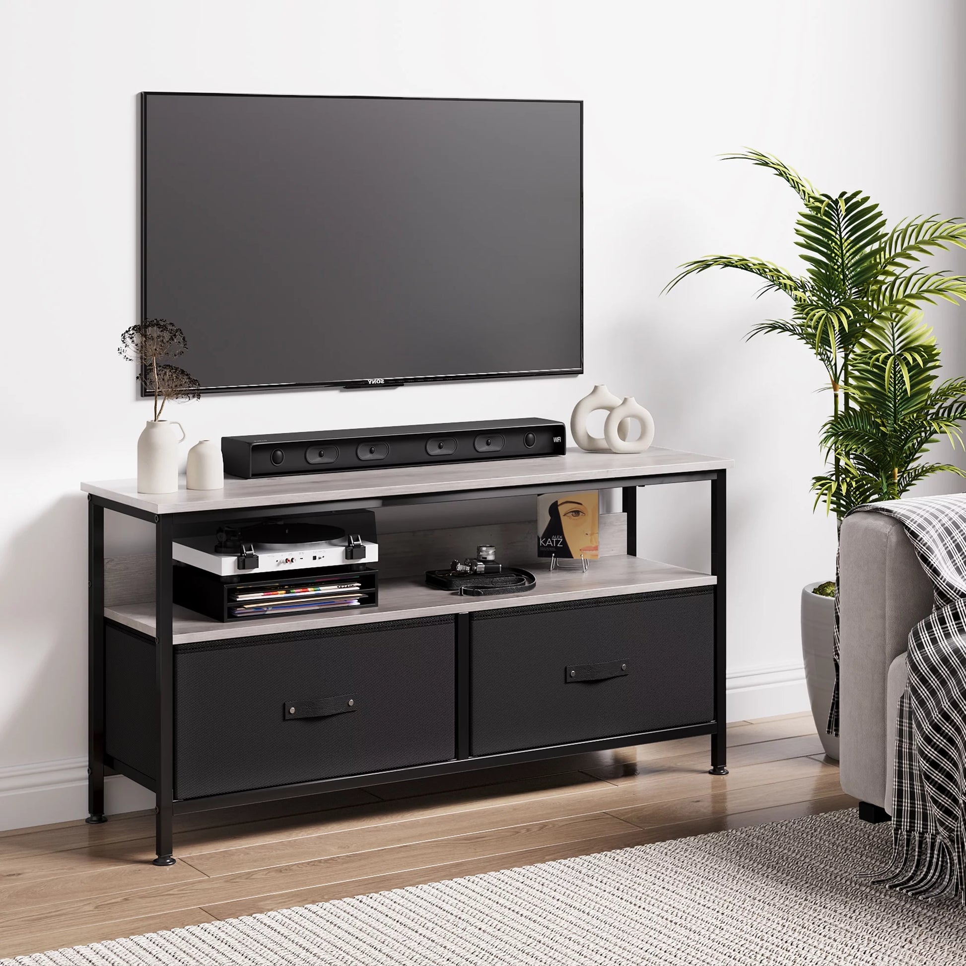 Dresser TV Stand 3-Drawers , 55 Inch TV Stand for Bedroom Small TV Stand Dresser with Drawers and Shelves,