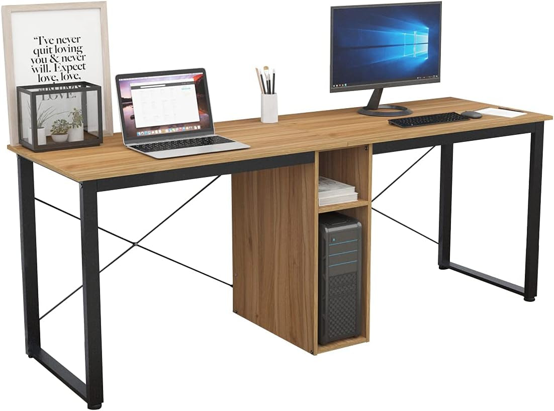 2 Person Desk, 78 Inch Large Dual Desk with Storage Cube, Long Computer Desk for 2 Person, Oak