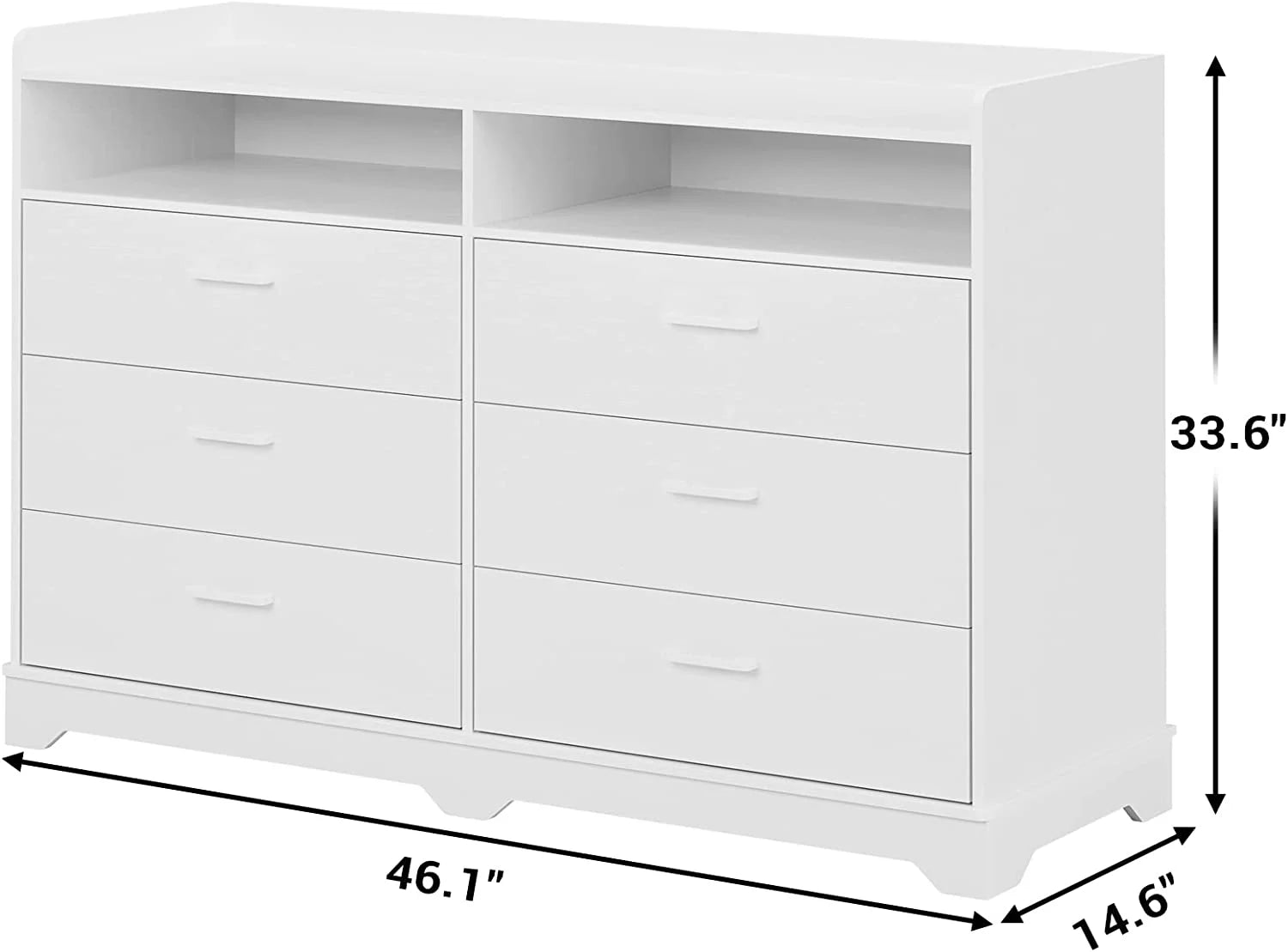 6 Drawers Dresser, 2 Open Cubby, White