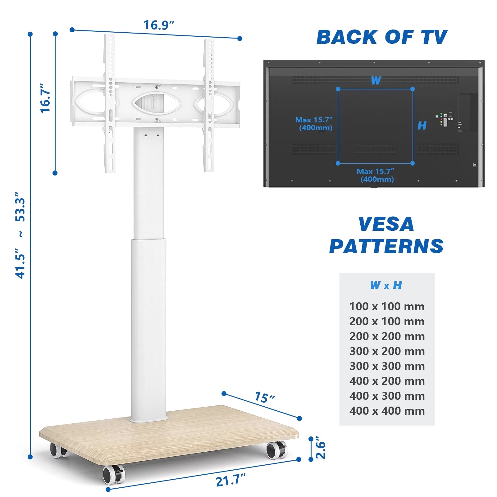 Modern Floor  for Tvs up to 70 Inch, White, Wooden Base