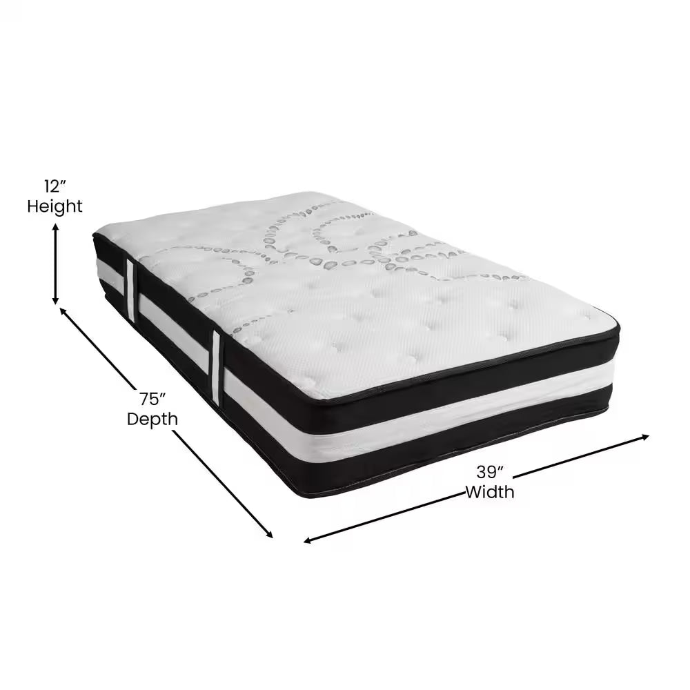 Capri White Twin Comfortable Sleep 12 In. Cushion Firm Hybrid Pocket Spring Mattress in a Box