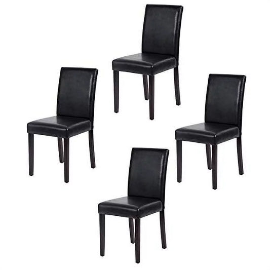 Set of 4 Urban Style Leather Dining Chairs with Solid Wood Legs Chair,Black