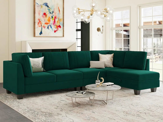 L Shaped Sofa Velvet Reversible Sectional Sofa, L-Shaped Sofa Set