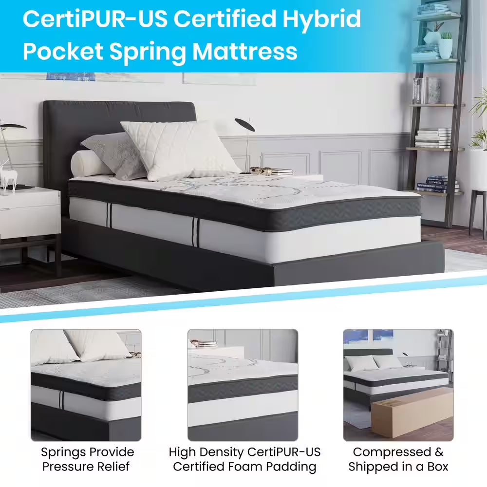 Capri White Twin Comfortable Sleep 12 In. Cushion Firm Hybrid Pocket Spring Mattress in a Box