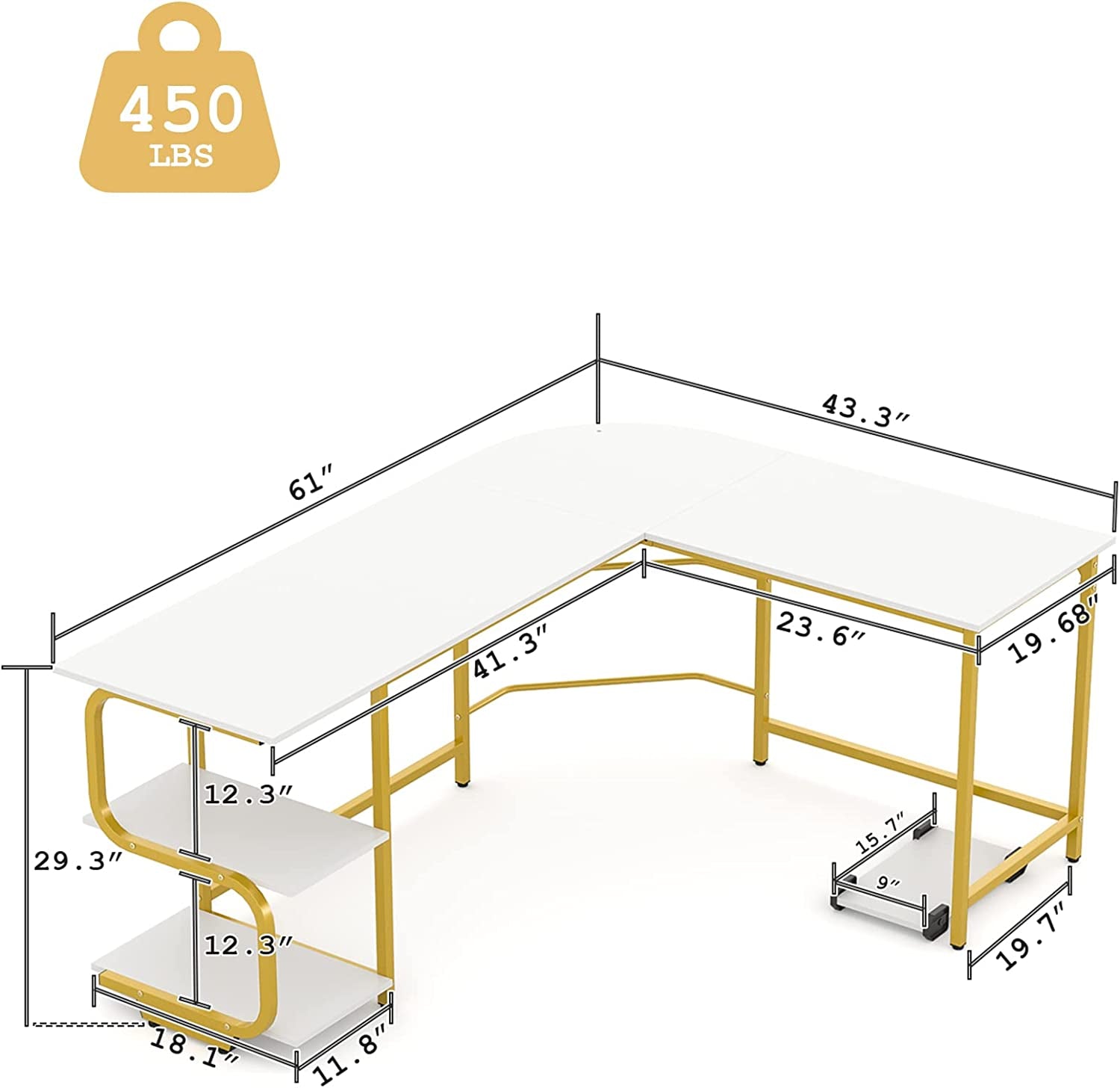 Reversible L Shaped Desk with Shelves 61“ Computer Desk Gaming Desk