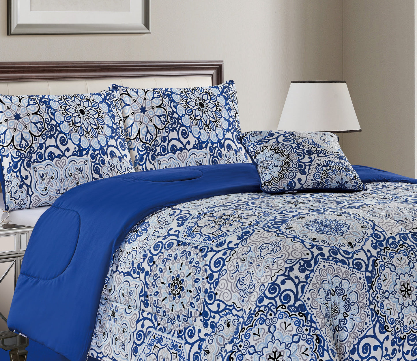 Lux Decor Collection 5 Piece Bedding Comforter Set - Reversible Microfiber Bed Comforter for Size Bed (Aztec Blue)