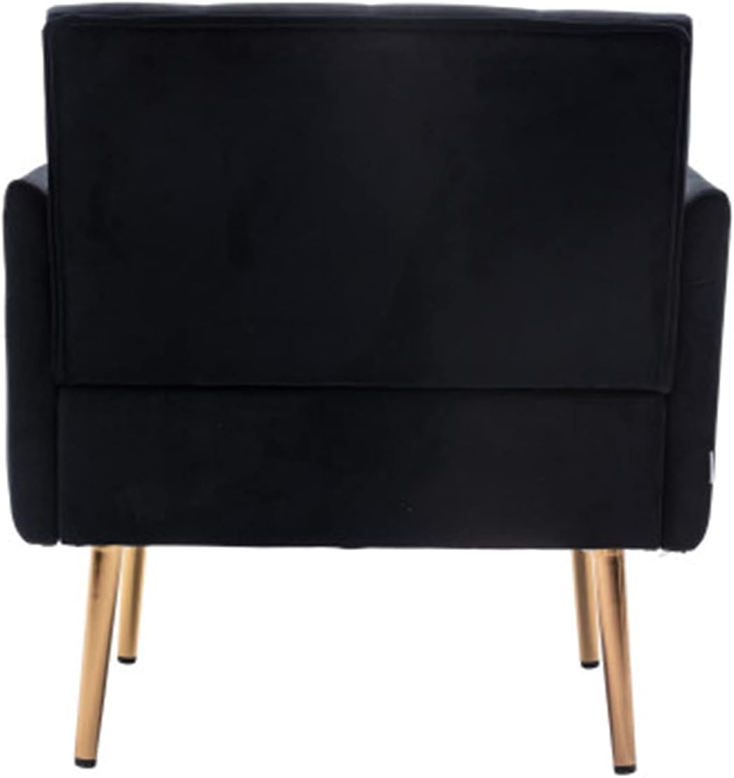 Square Velvet Accent Chair, Golden Metal Leg Single Sofa Chair, (BLACK)