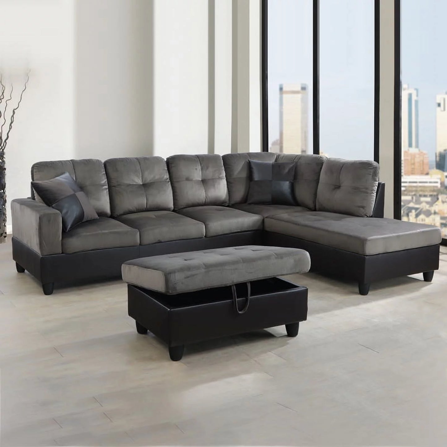 Sectional Sofa , L Shaped Sectional Sofa, Modern Sofa Set, Taupe(Without Ottoman)