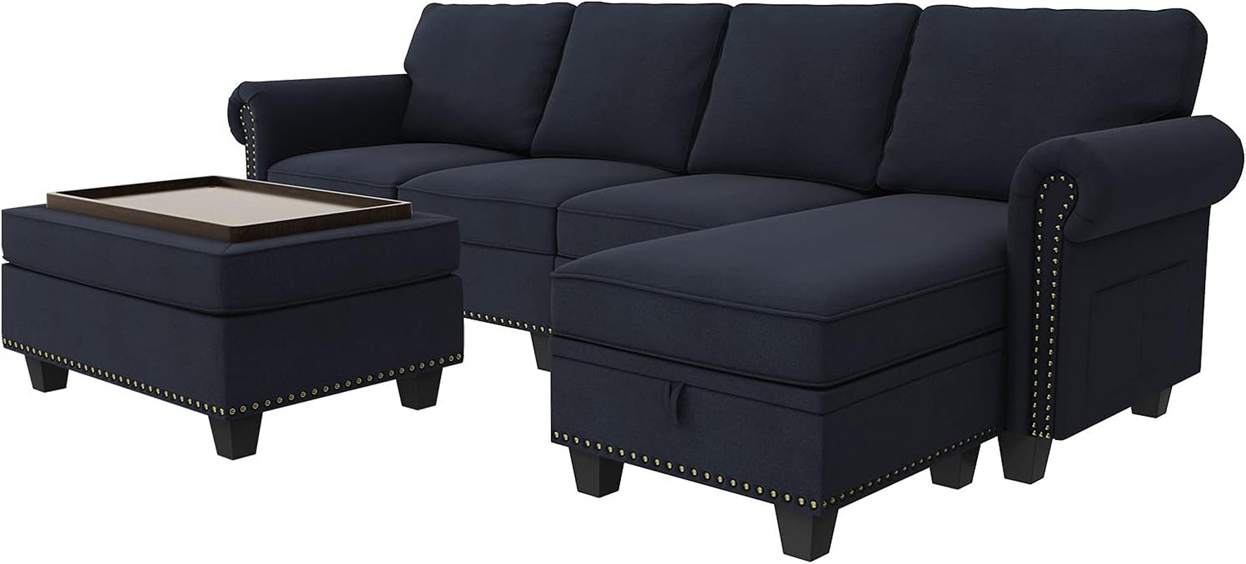 Convertible Sectional Sofa Couch, L Shaped Sofa, Reversible Couch, Denim Blue