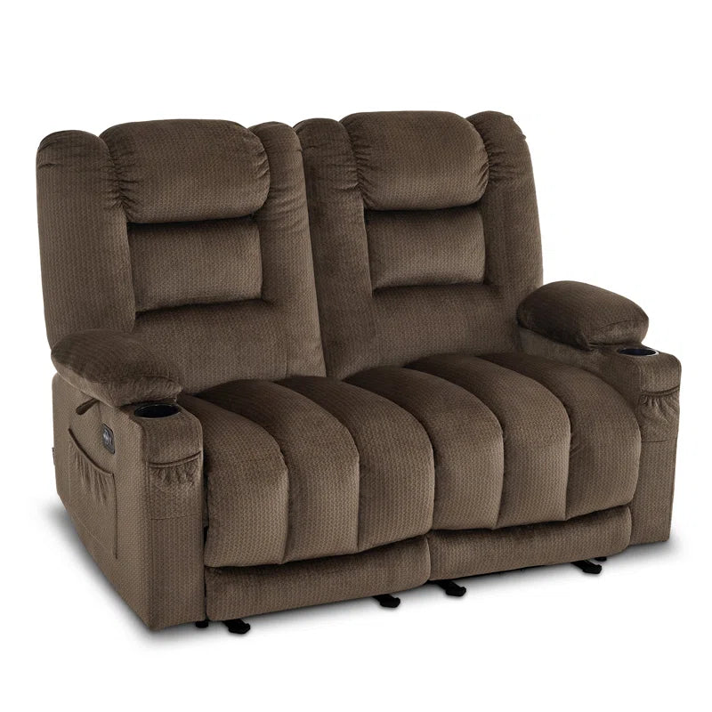 Electric Reclining Loveseat Sofa with Heat and Massage, Fabric Power Loveseat Recliner