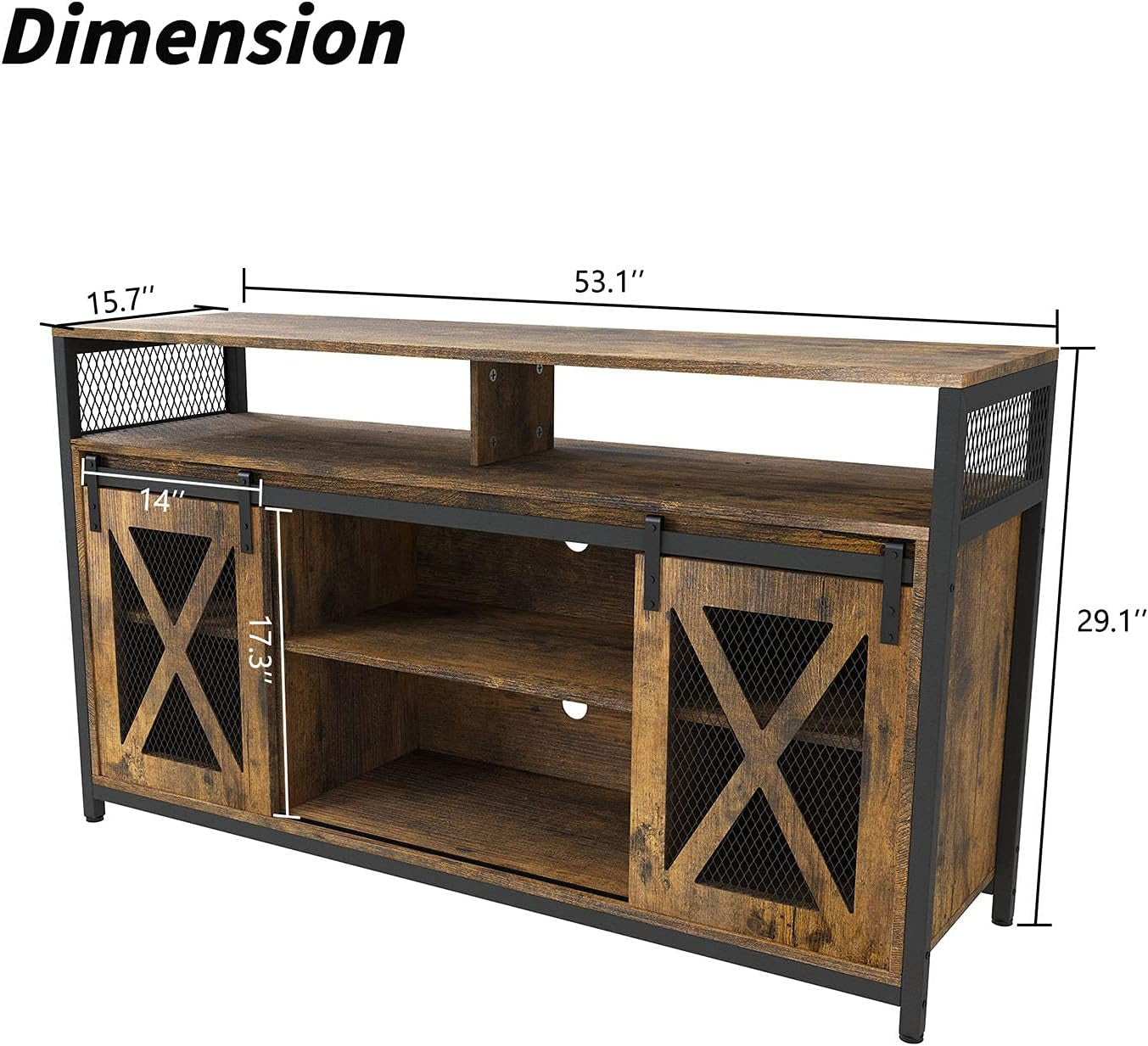 TV Stand with Sliding Barn Doors, Entertainment Center with Adjustable Storage Shelves, up to 65'', Rustic Brown