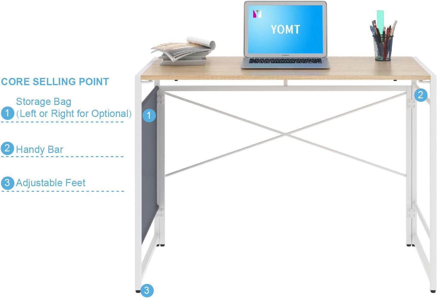 Folding Desk for Small Spaces,Space Saving Foldable Computer Desk with Storage Bag,,Oak